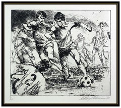 LeRoy Neiman Rare Original Etching Hand Signed Soccer Sports Artwork Eaux Fortes