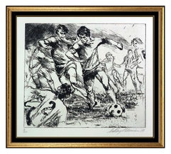 Retro LeRoy Neiman Rare Original Etching Hand Signed Soccer Sports Artwork Eaux Fortes