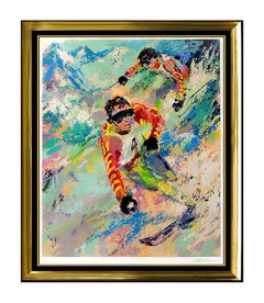 Vintage LeRoy NEIMAN Serigraph Large Original Color Artwork Skiing Twins HAND SIGNED SBO
