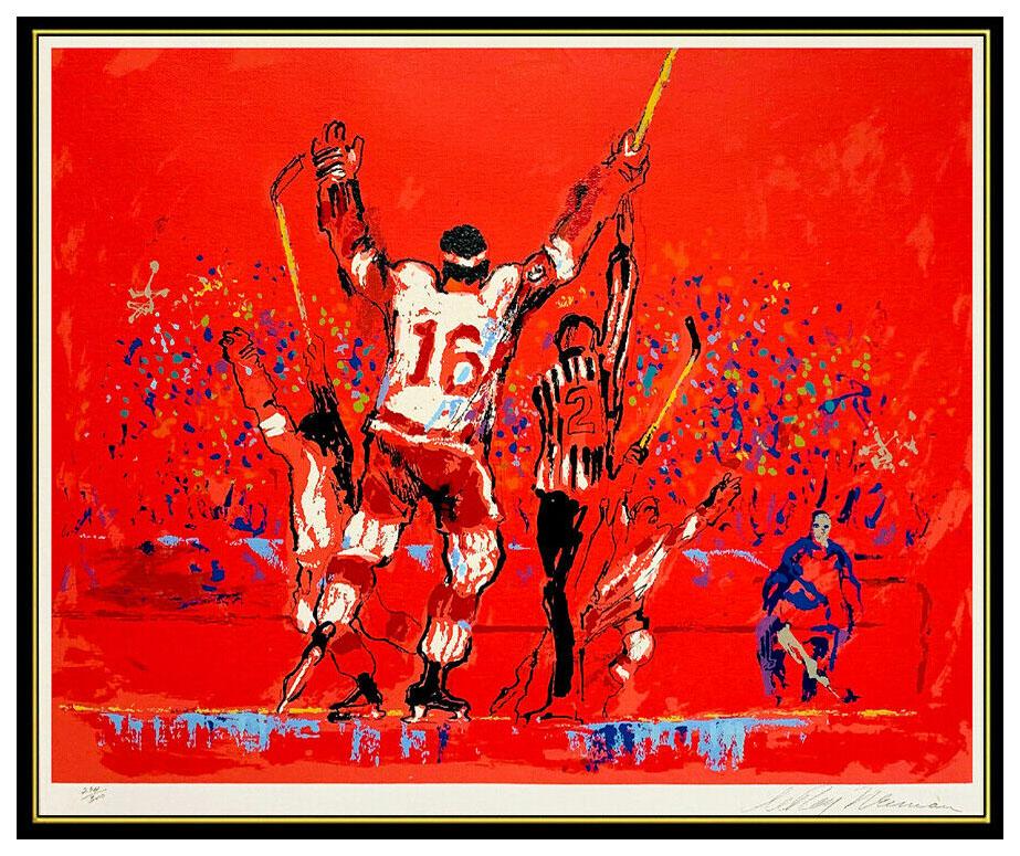 LEROY NEIMAN Serigraph Original Artwork Signed Hockey Red Goal Sports painting - Print by Leroy Neiman
