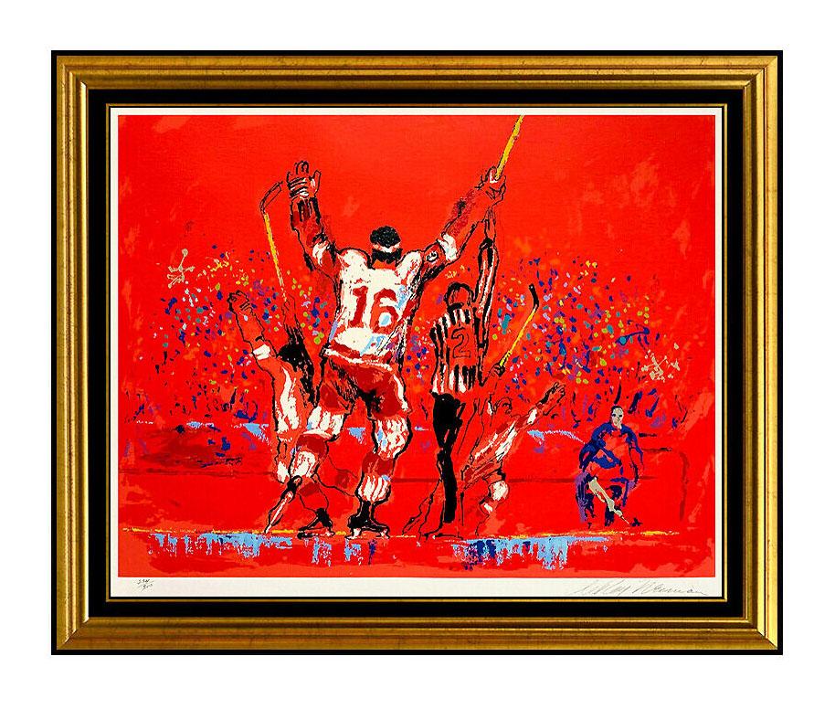 Leroy Neiman Print - LEROY NEIMAN Serigraph Original Artwork Signed Hockey Red Goal Sports painting