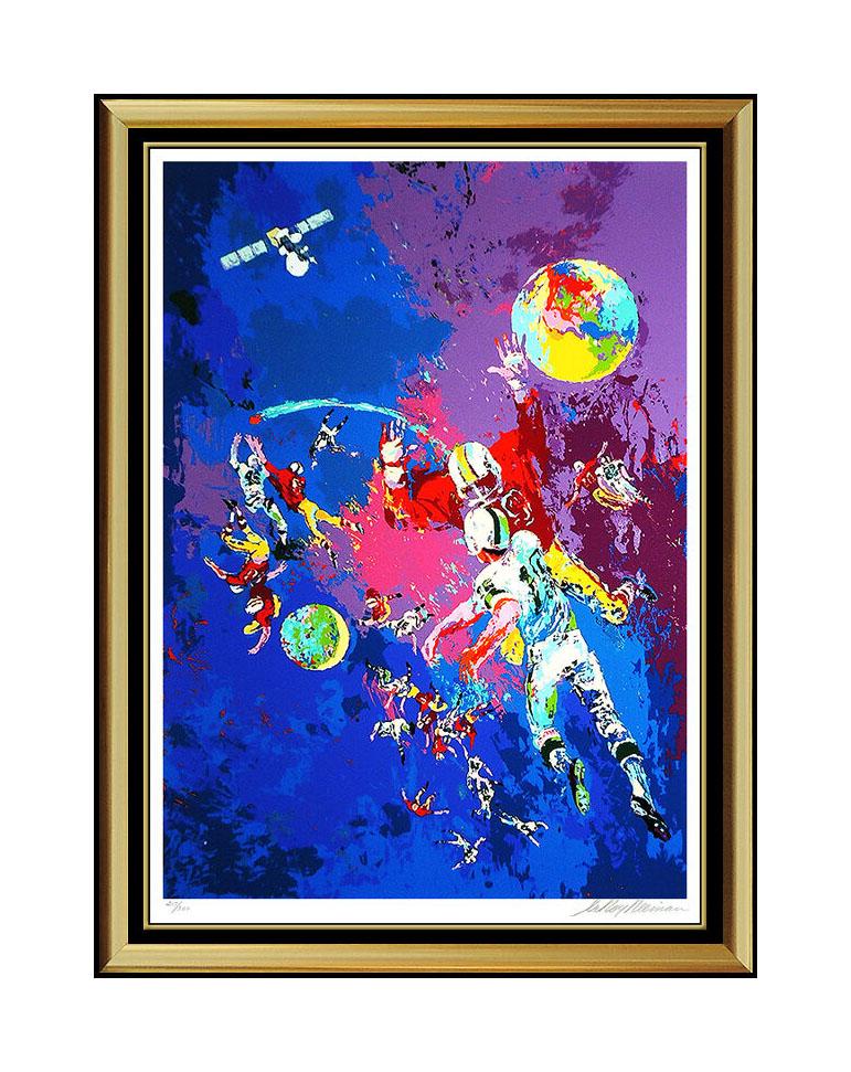 Leroy Neiman Figurative Print - LeRoy NEIMAN Serigraph Satellite Football NFL Super Bowl Signed Sports Artwork