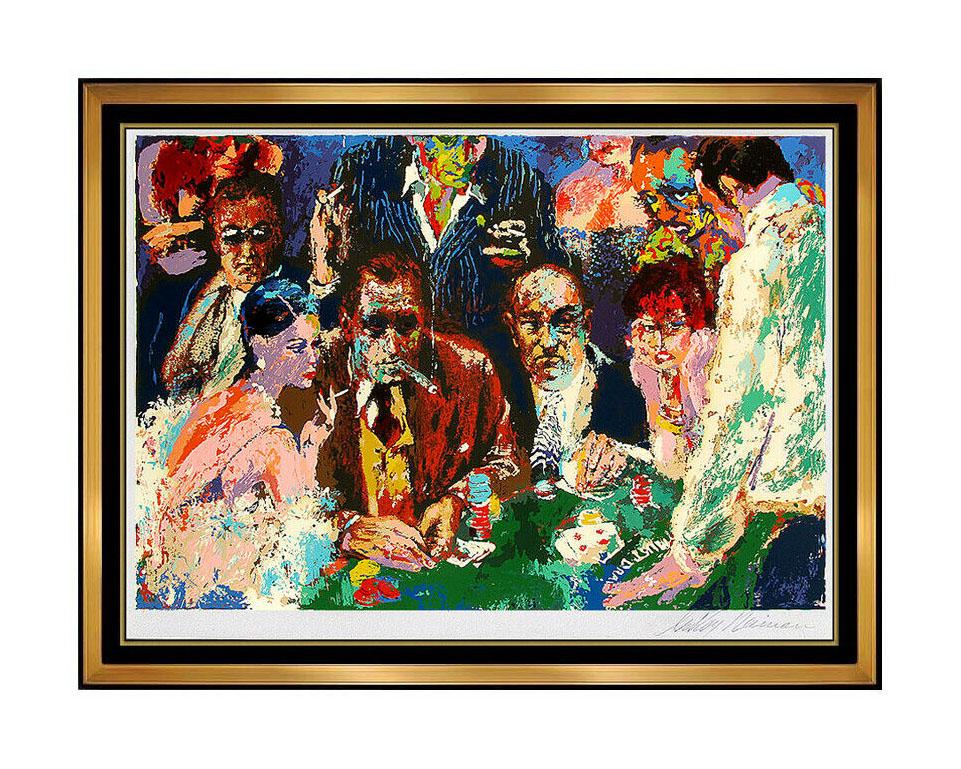 Leroy Neiman Portrait Print - LeRoy Neiman Vegas Blackjack Color Serigraph Hand Signed Casino Large Artwork