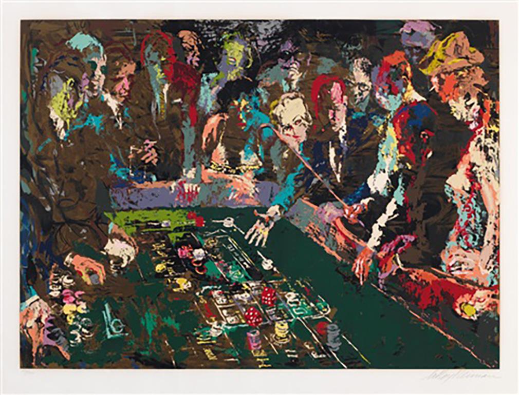 Artist:   Leroy Neiman
Title:     Vegas Craps
Framed Dimensions: 53" x 43"
Image Dimensions: 27.5" x 38.25"
Medium:    Serigraph on Paper
Edition Number:  AP
Hand Signed and Numbered Limited Edition
Condition:  Very Good, Slight Toning 
Retail: 