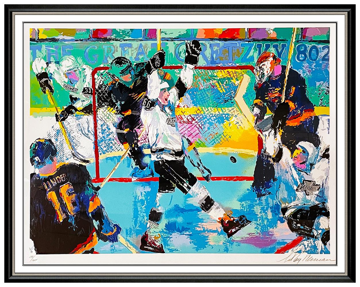 Leroy Neiman Figurative Print - LeRoy Neiman Wayne Gretzky Goal Sports Serigraph Signed Hockey Kings Large Art