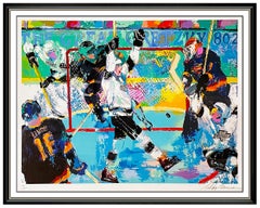 LeRoy Neiman Wayne Gretzky Goal Sports Serigraph Signed Hockey Kings Large Art