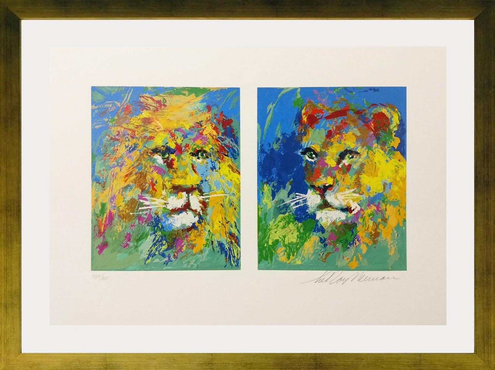 Leroy Neiman Animal Print - LION AND LIONESS