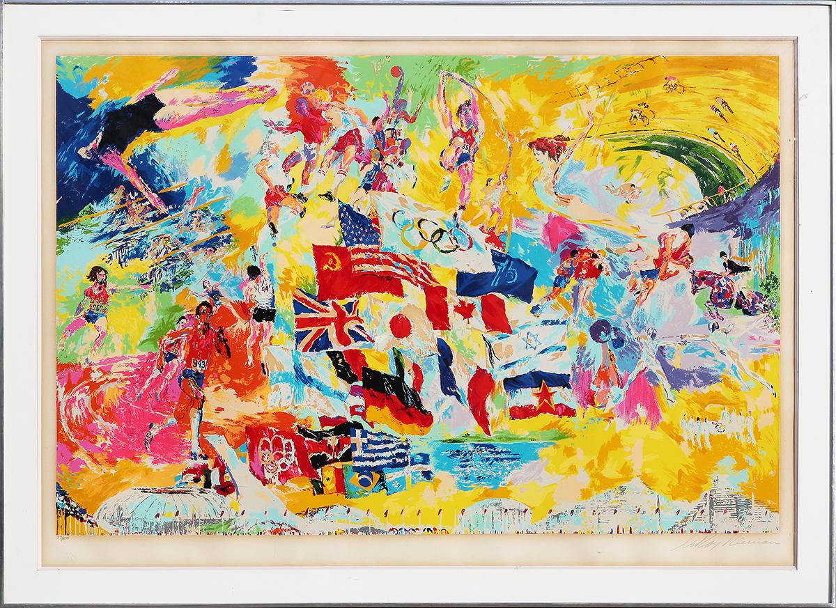 Leroy Neiman Abstract Print - "Montreal Olympics 1976" Colorful Abstract Expressionist Figurative Lithograph