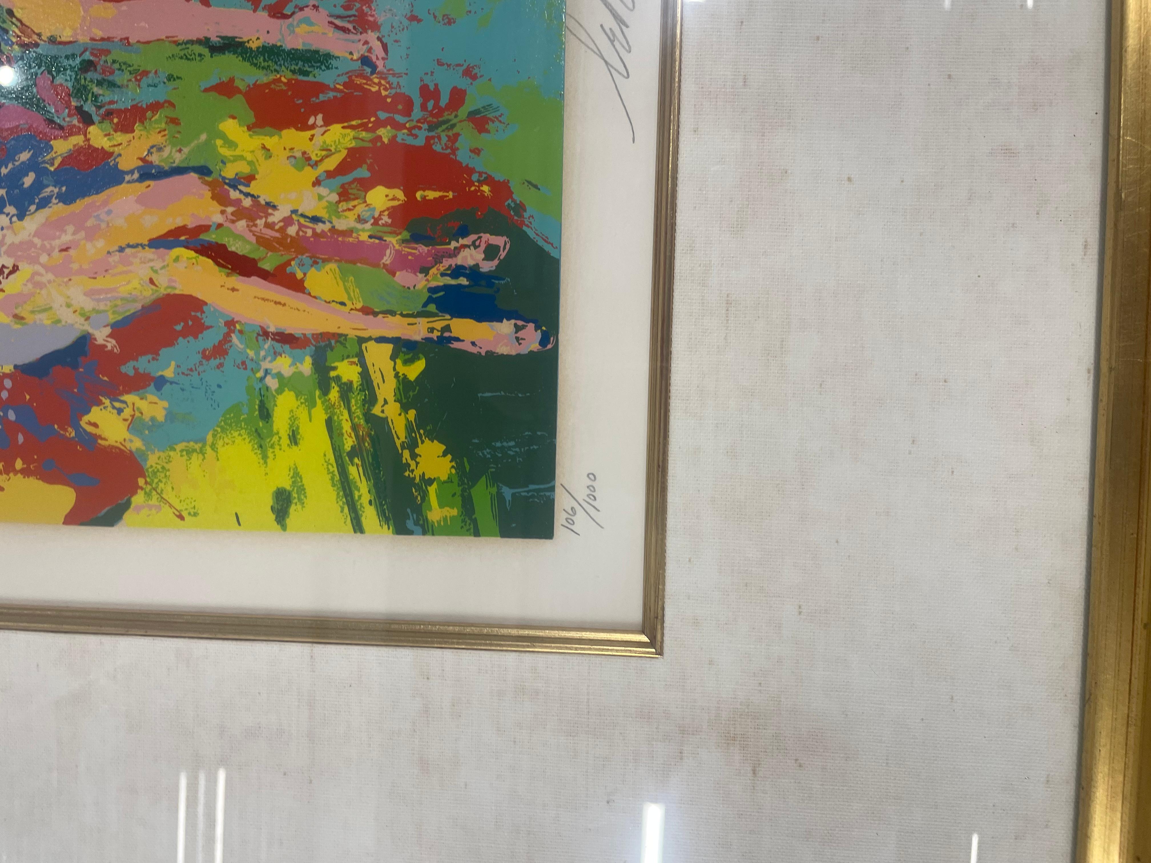 This is an Leroy Neiman Serigraph signed and numbered “Passistas”. In good condition. Could use new matting . Measures 30x26