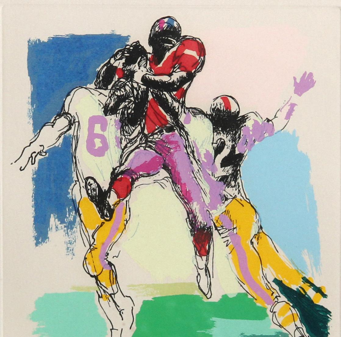 Receiver, Football Color Etching by LeRoy Neiman - Gray Figurative Print by Leroy Neiman