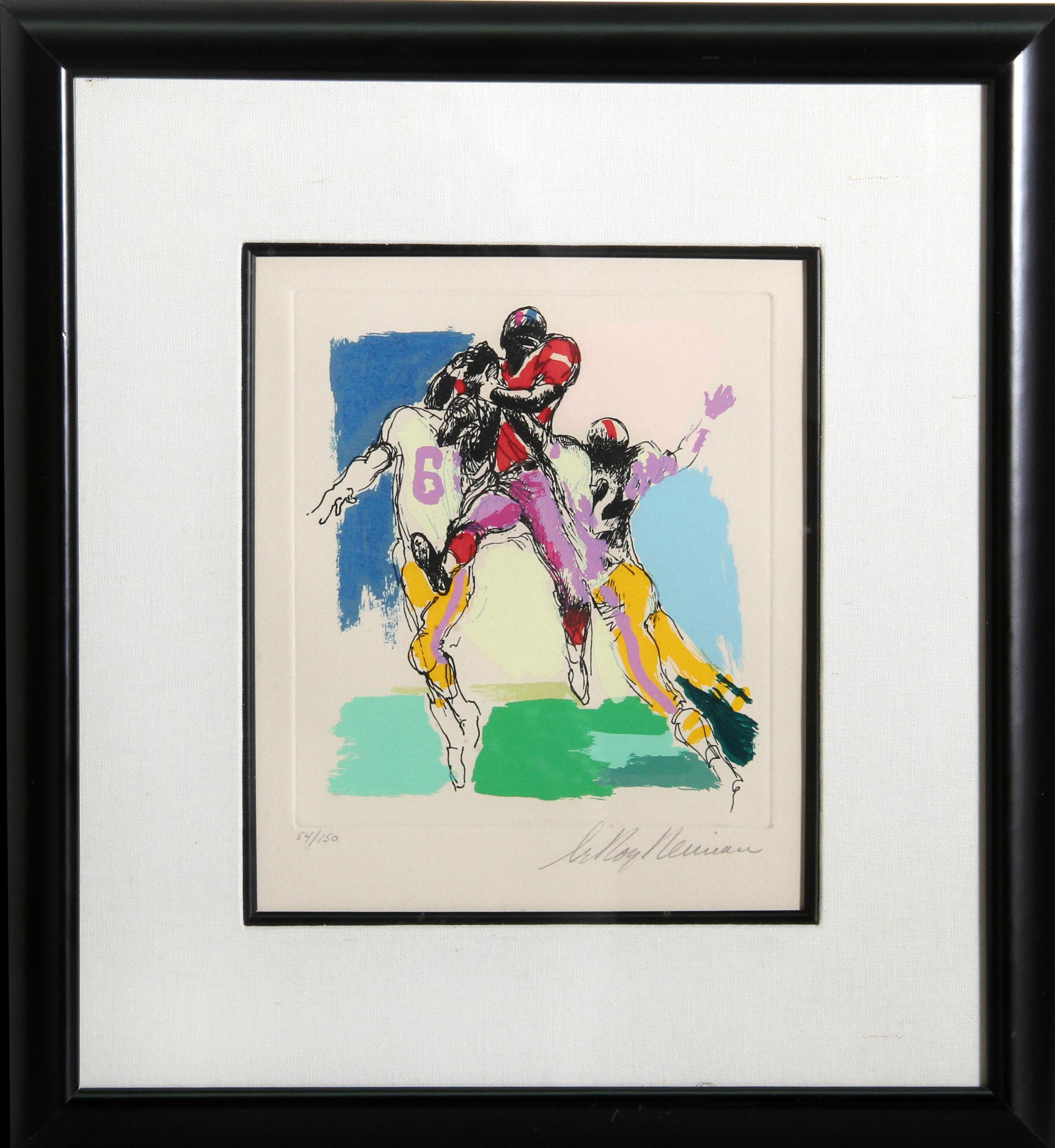 Leroy Neiman Figurative Print - Receiver, Football Color Etching by LeRoy Neiman