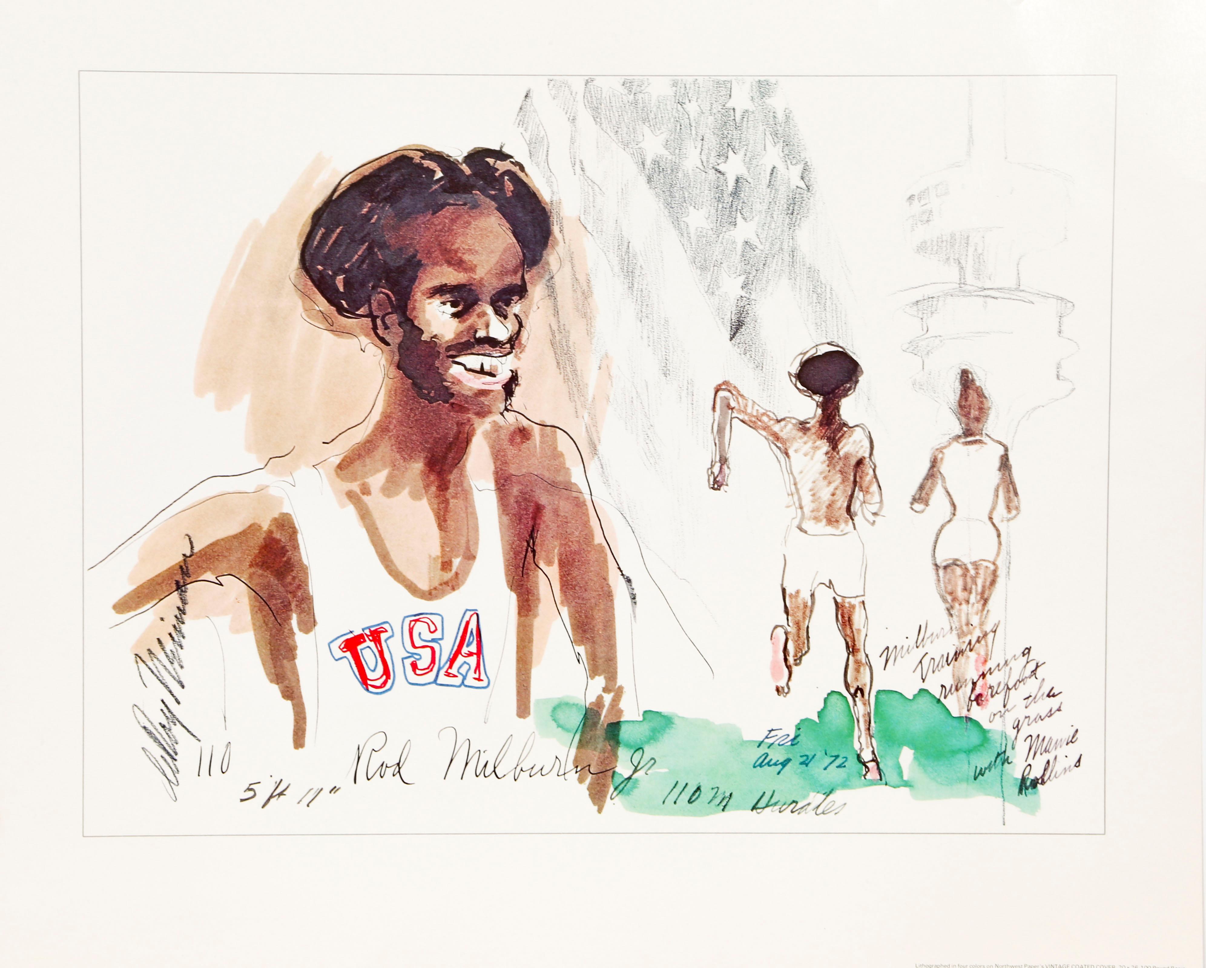 Leroy Neiman Figurative Print - Red Milburn Olympics