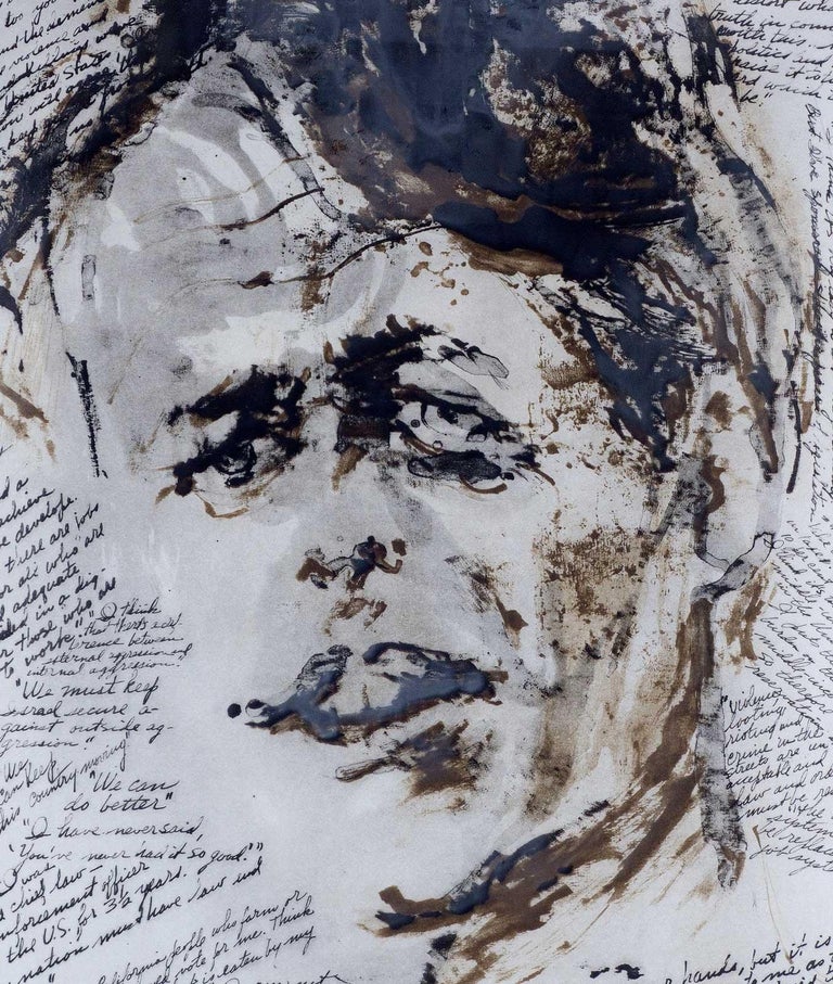 RFK / Portrait of Robert F. Kennedy surrounded by some of his own words - American Modern Print by Leroy Neiman