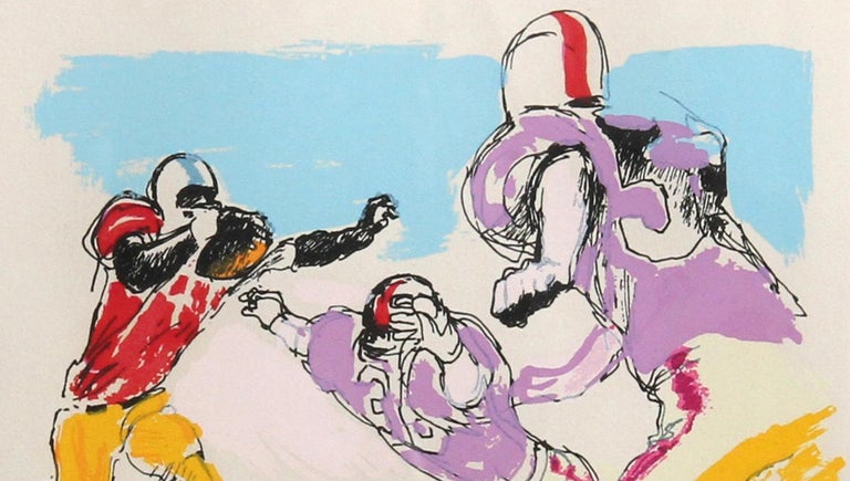Scampering Back, Football Color Etching by LeRoy Neiman 1972 - Gray Portrait Print by Leroy Neiman