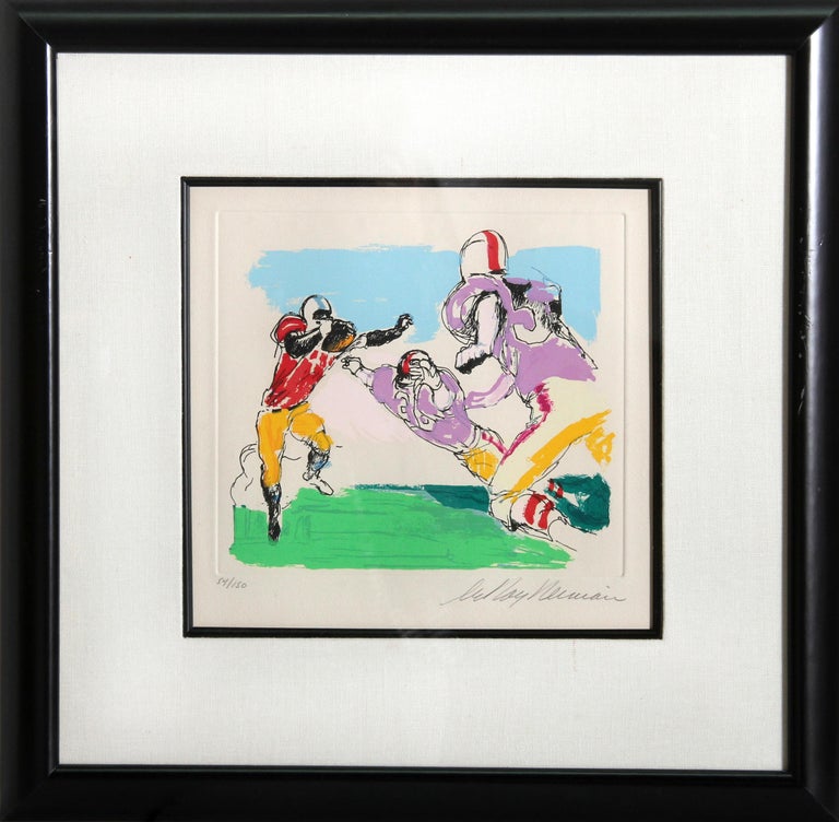 Leroy Neiman Portrait Print - Scampering Back, Football Color Etching by LeRoy Neiman 1972