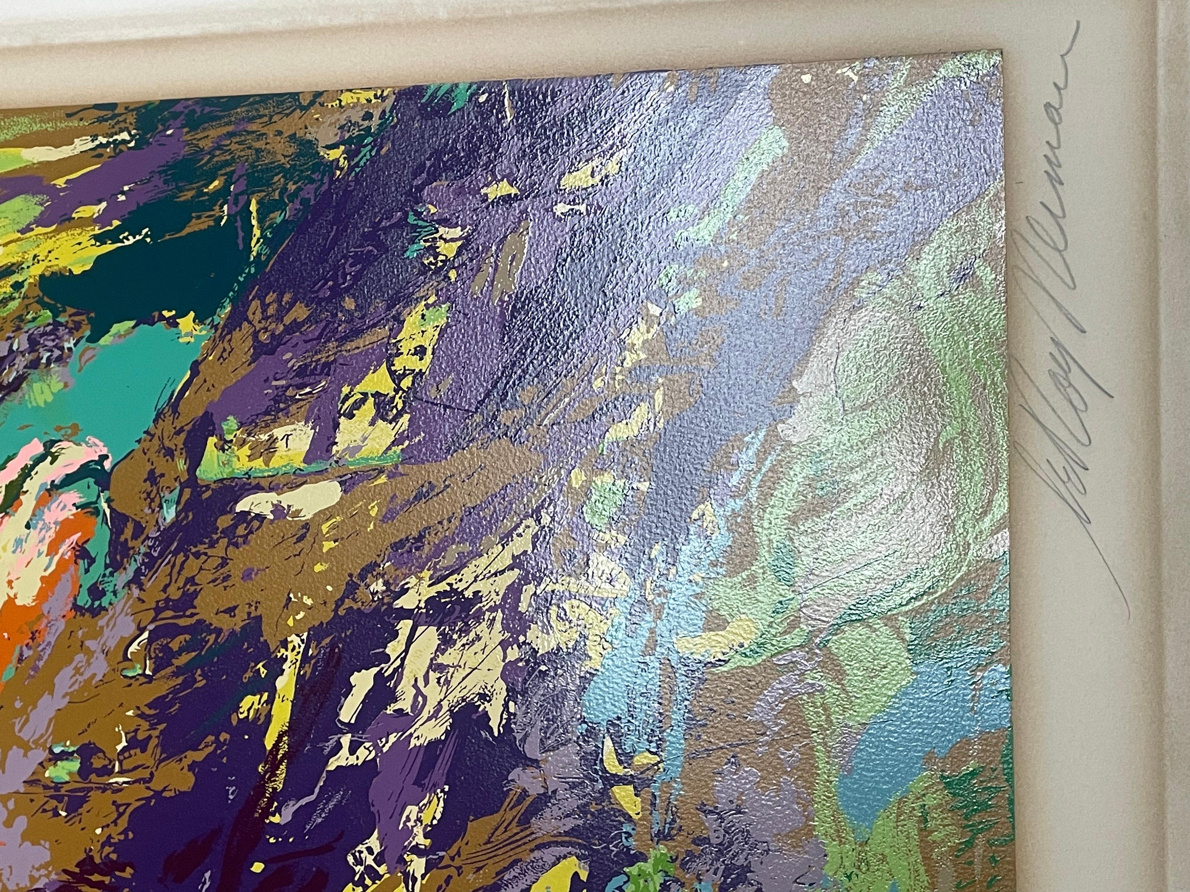 This is a Leroy Neiman signed and numbered print. In good condition however there’s some sun damage to the print. Still a really neat piece and will look great framed. Measures 48x39