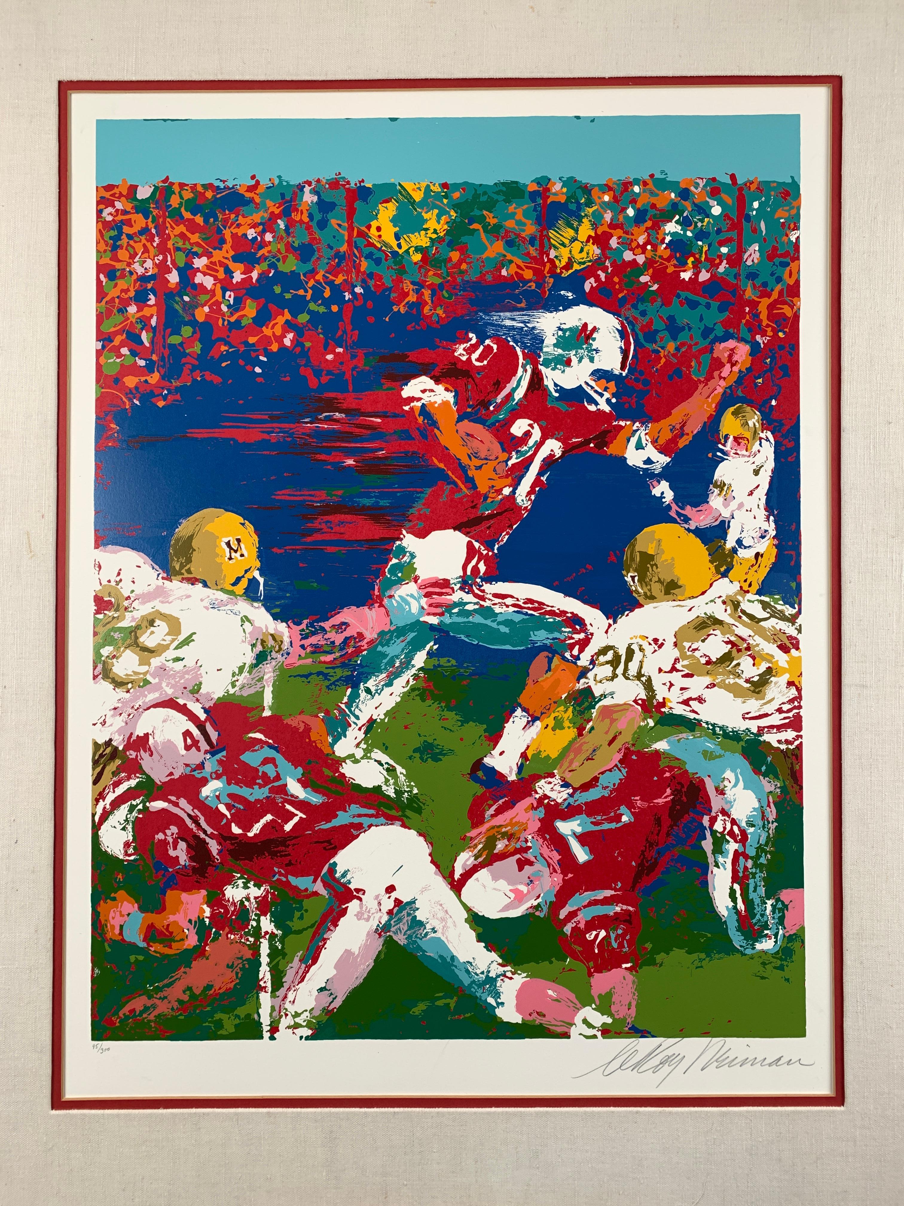 Leroy Neiman Figurative Print - "The Football Breakaway" featuring Johnny Rodgers & the Nebraska Cornhuskers 