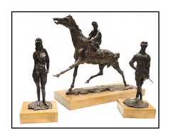 Vintage LeRoy Neiman Horse Racing Suite Bronze Sculpture Set Signed Large Jockey Statue