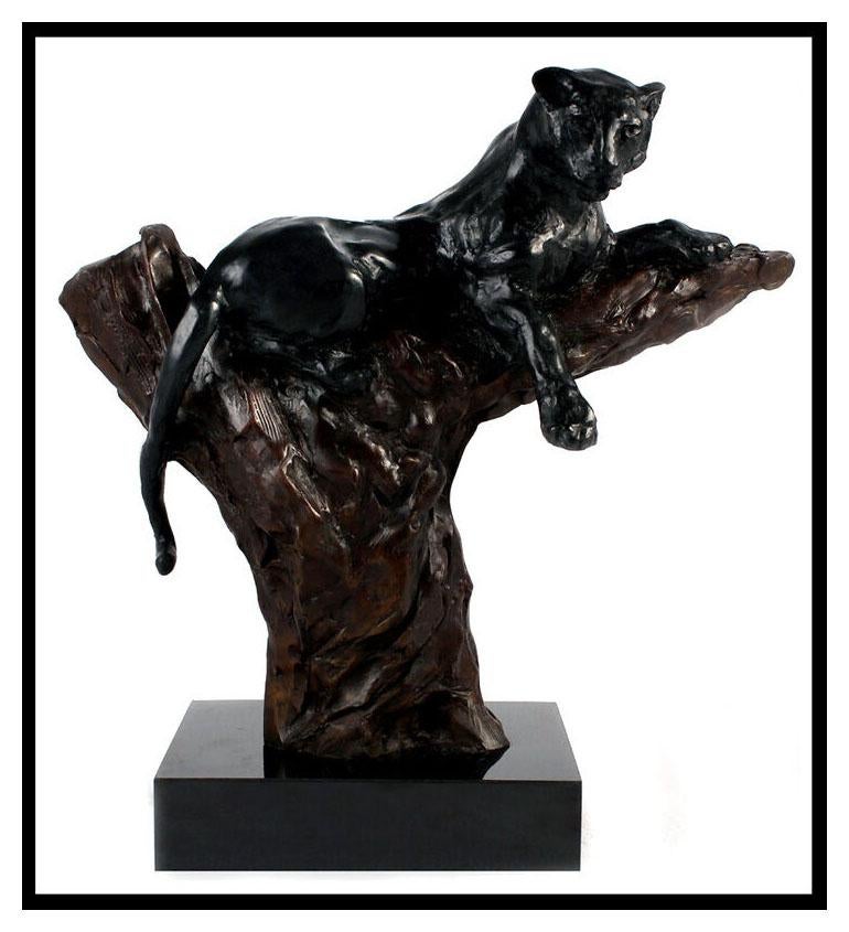 LEROY NEIMAN Rare BRONZE SCULPTURE Black Panther VIGILANT Signed Original ART - Sculpture by Leroy Neiman