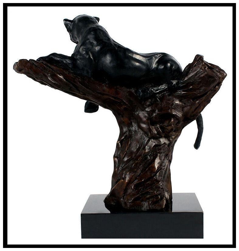 LEROY NEIMAN Rare BRONZE SCULPTURE Black Panther VIGILANT Signed Original ART - Realist Sculpture by Leroy Neiman