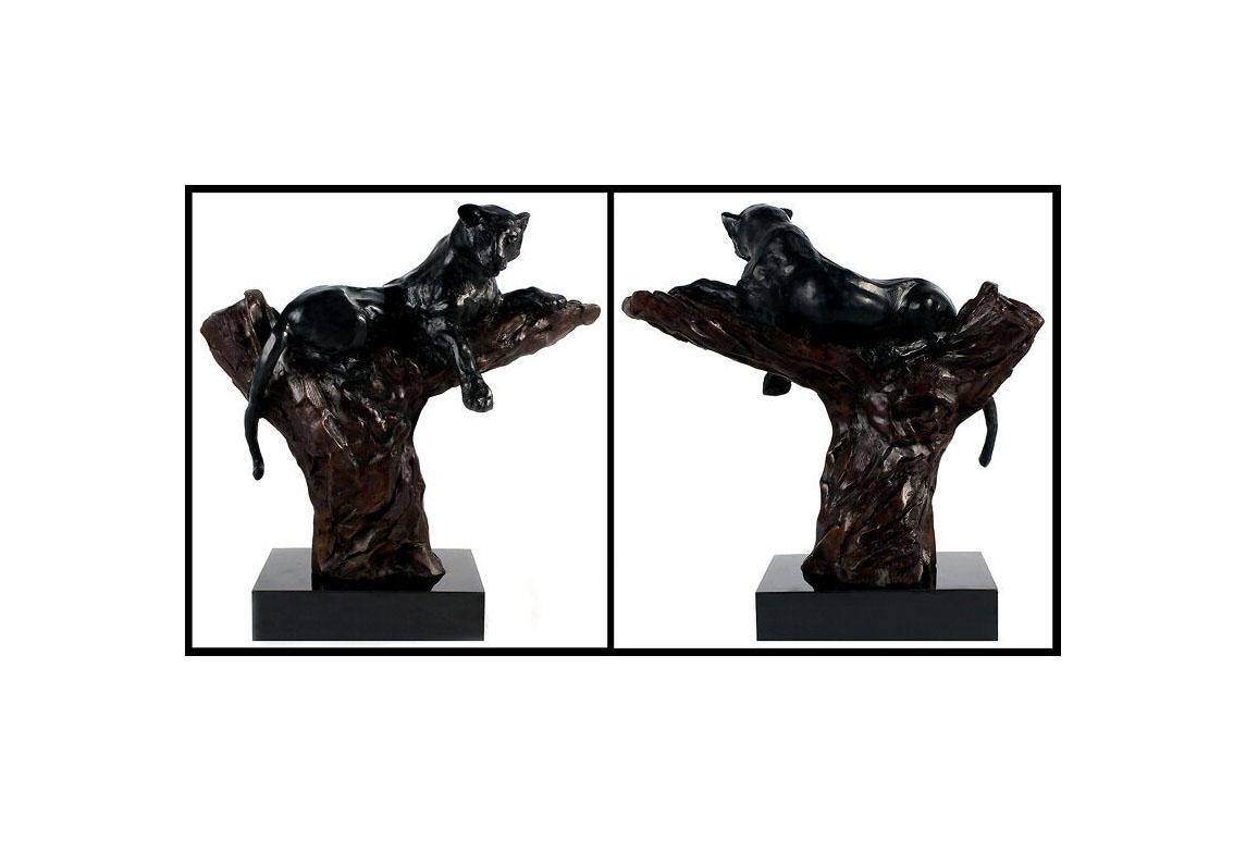Leroy Neiman Figurative Sculpture - LEROY NEIMAN Rare BRONZE SCULPTURE Black Panther VIGILANT Signed Original ART