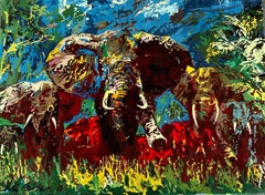Leroy Neiman Silk Tapestry, Elephant Stampede, Signed and Numbered