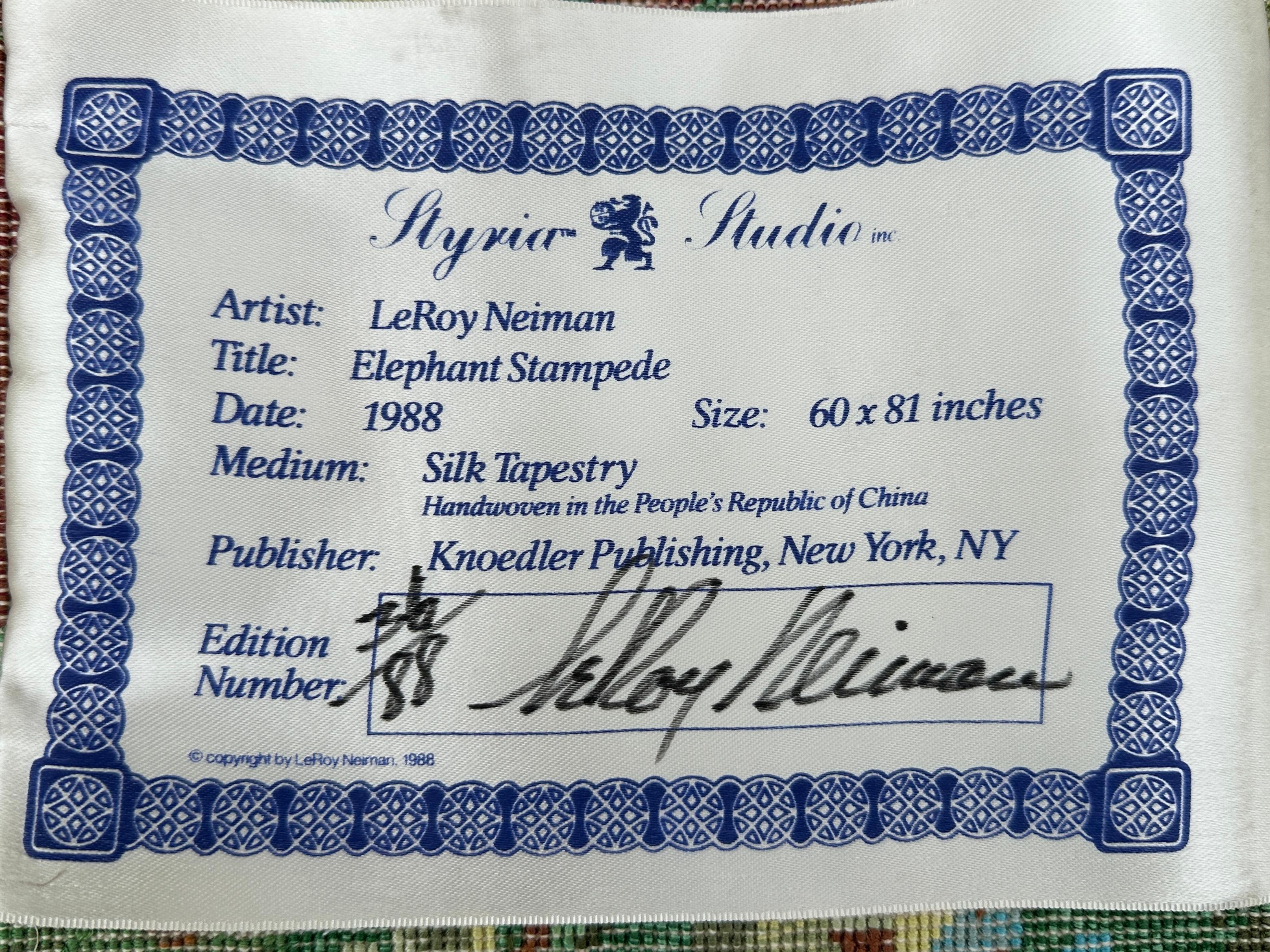 Leroy Neiman Seidenteppich, Elefantenstempel, signiert und nummeriert im Zustand „Gut“ im Angebot in Norwood, NJ