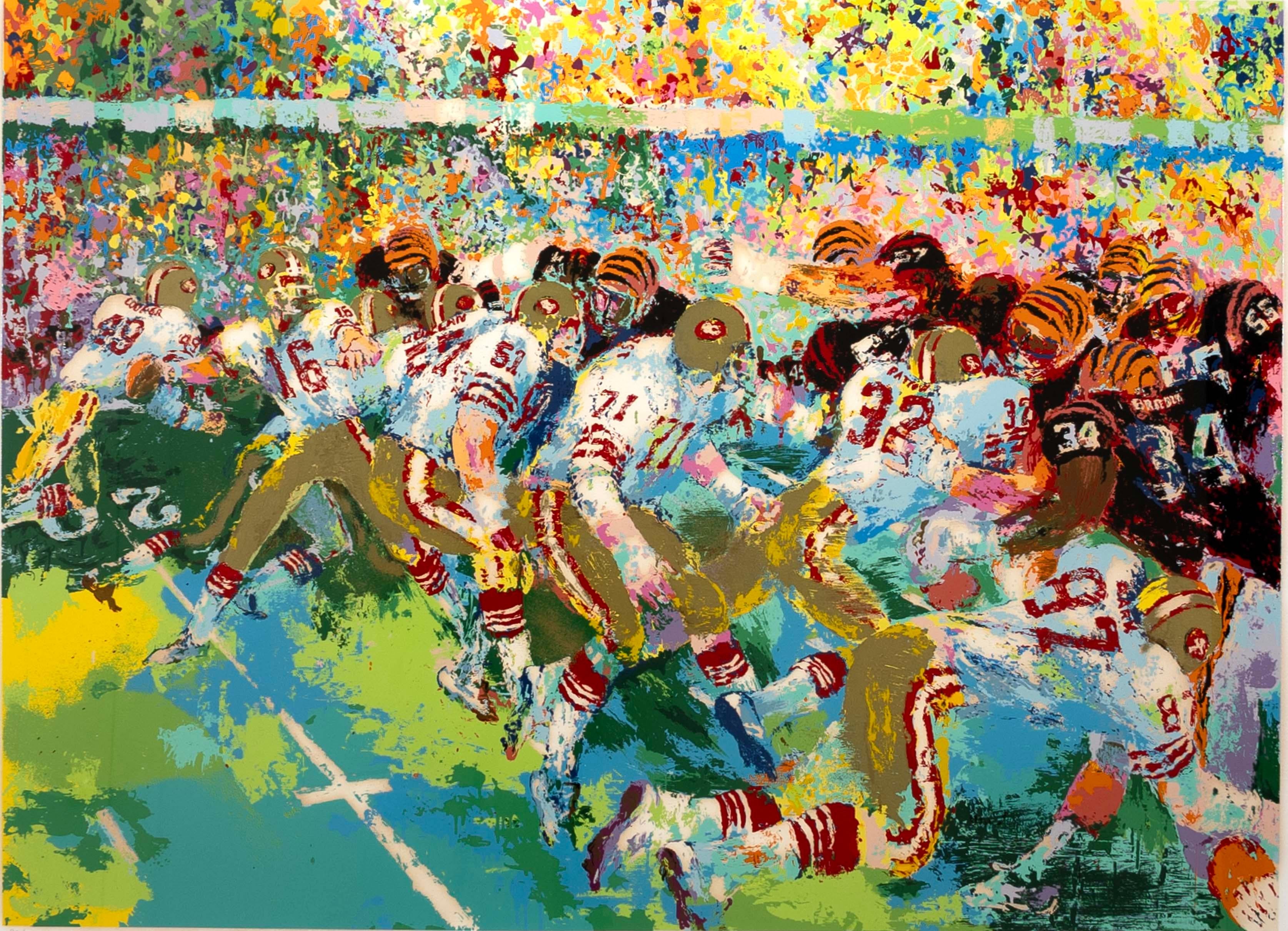 Leroy Neiman Silverdome Super Bowl Signed Silkscreen on Paper 33/300 Framed 1982 In Good Condition For Sale In Keego Harbor, MI