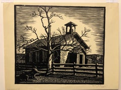 c.1940s LeRoy Sauer "Deserted" Landscape Linocut