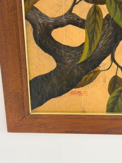 Lert Klur-Aroon Thai Bird Painting on Skeleton Leaf, Signed, 20th Century