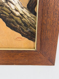 Lert Klur-Aroon Thai Bird Painting on Skeleton Leaf, Signed, 20th Century