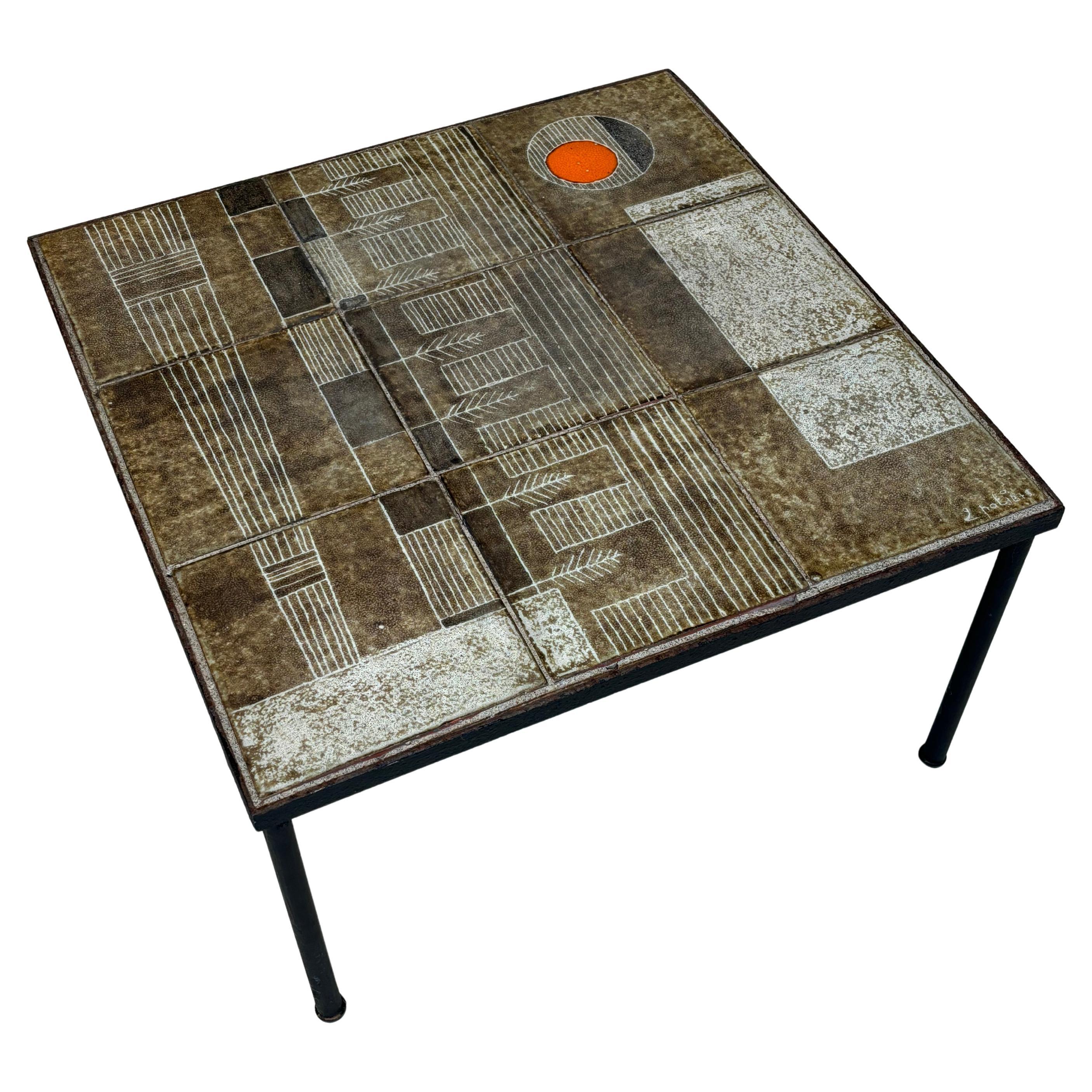 Les 2 Potiers Ceramic Side Table, Vintage Design, Colorful Décor, 1960