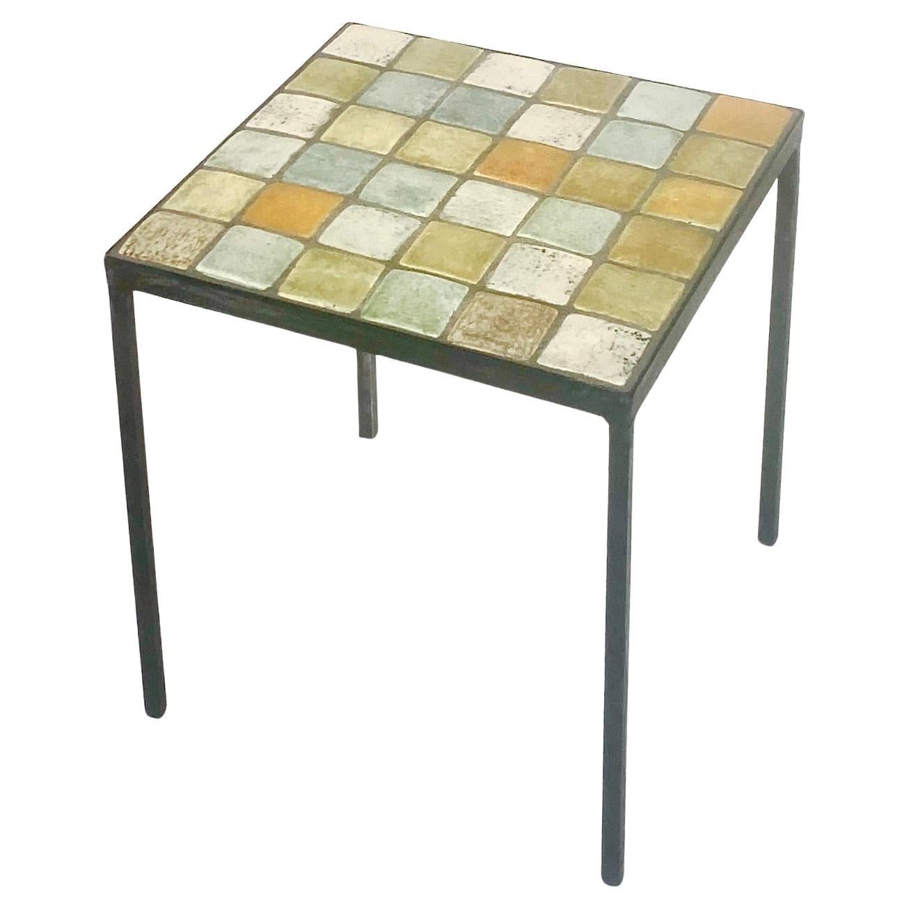 Les 2 Potiers, Michelle and Jacques Serre French Ceramic Tile Top Side Table