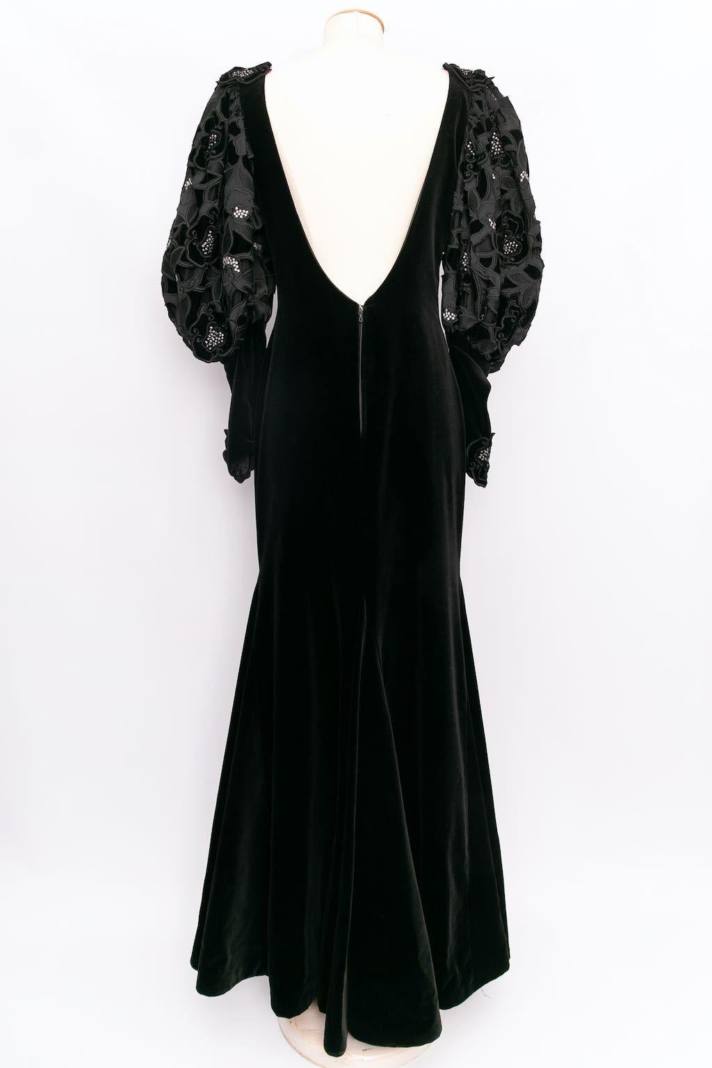 Vestido largo de terciopelo Les 5A Negro en venta