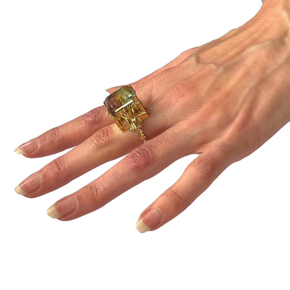 Tourmaline & Citrine gold ring  For Sale 2