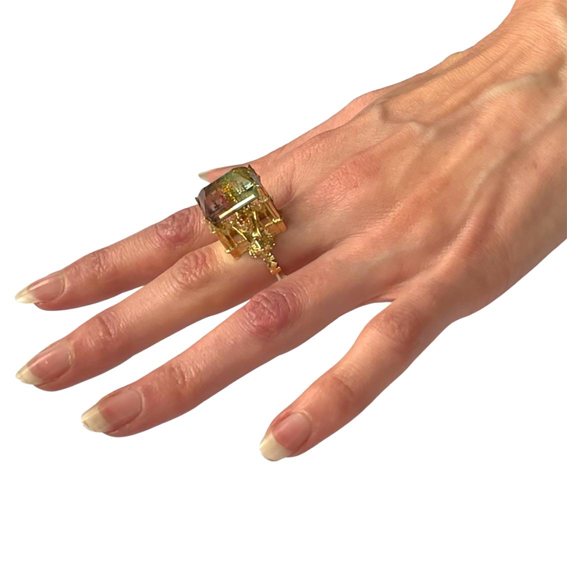 Tourmaline & Citrine gold ring  For Sale 4