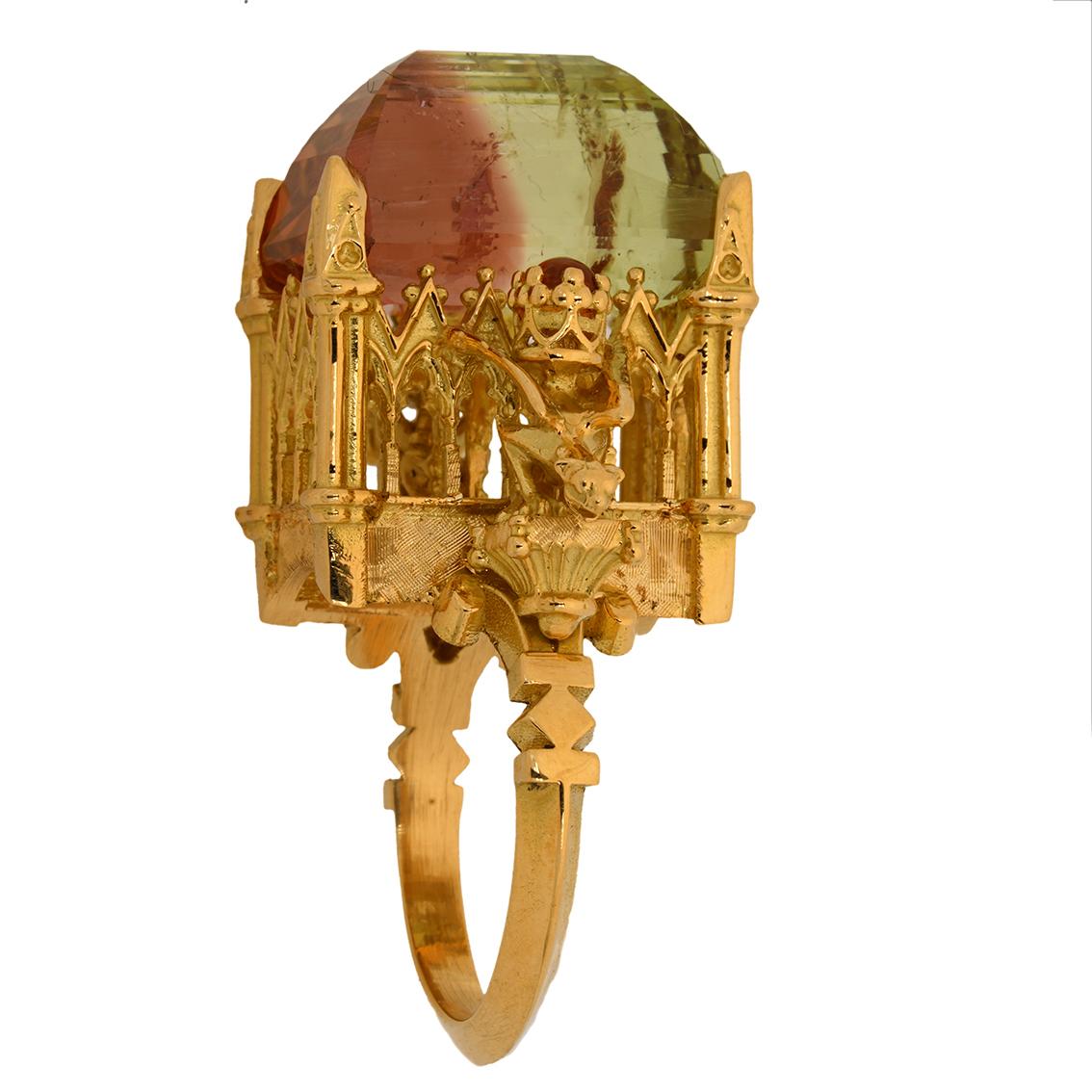 Women's or Men's Tourmaline & Citrine gold ring  For Sale