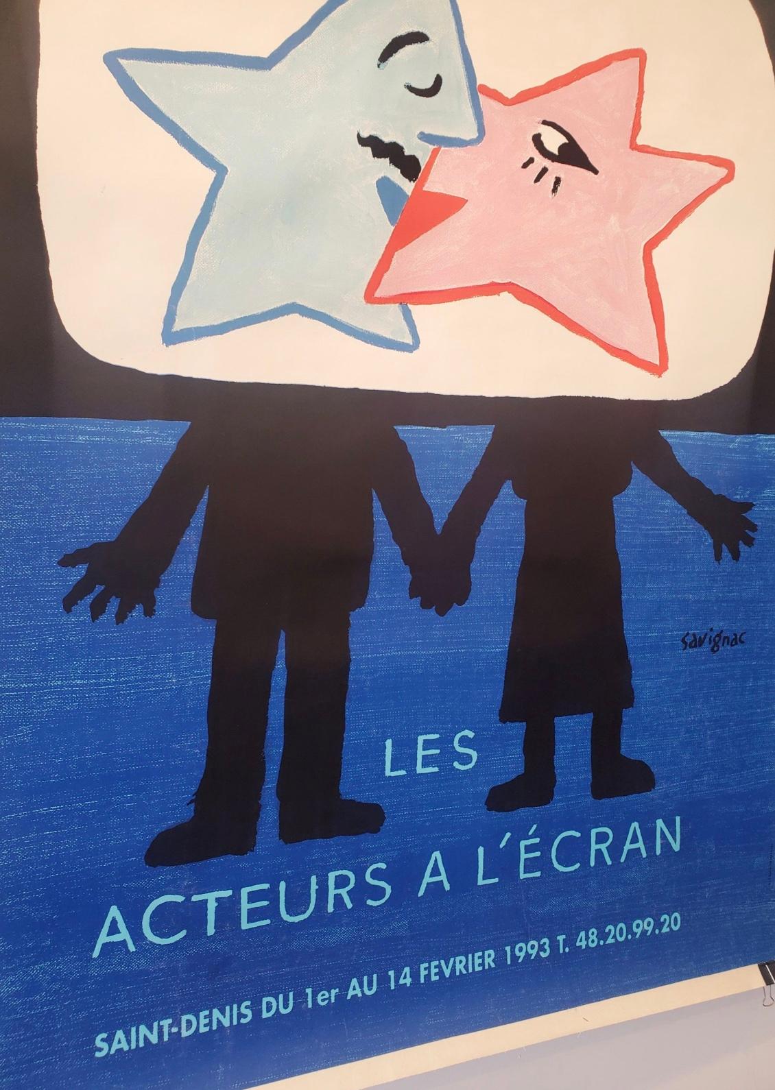 'Les Acteurs A L’ecran' by SAVIGNAC, French Festival of Cinema Poster, 1993

LES ACTEURS A L’ÉCRAN translates to, ‘Actors on screen’. This poster by the famous French artist, Savignac, is advertising a French film festival in Saint-Denis, Paris.