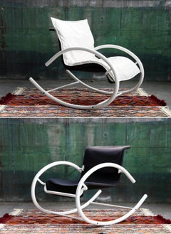 Les Amisco Memphis Ellipse Metal and Black Leather Rocking Chair