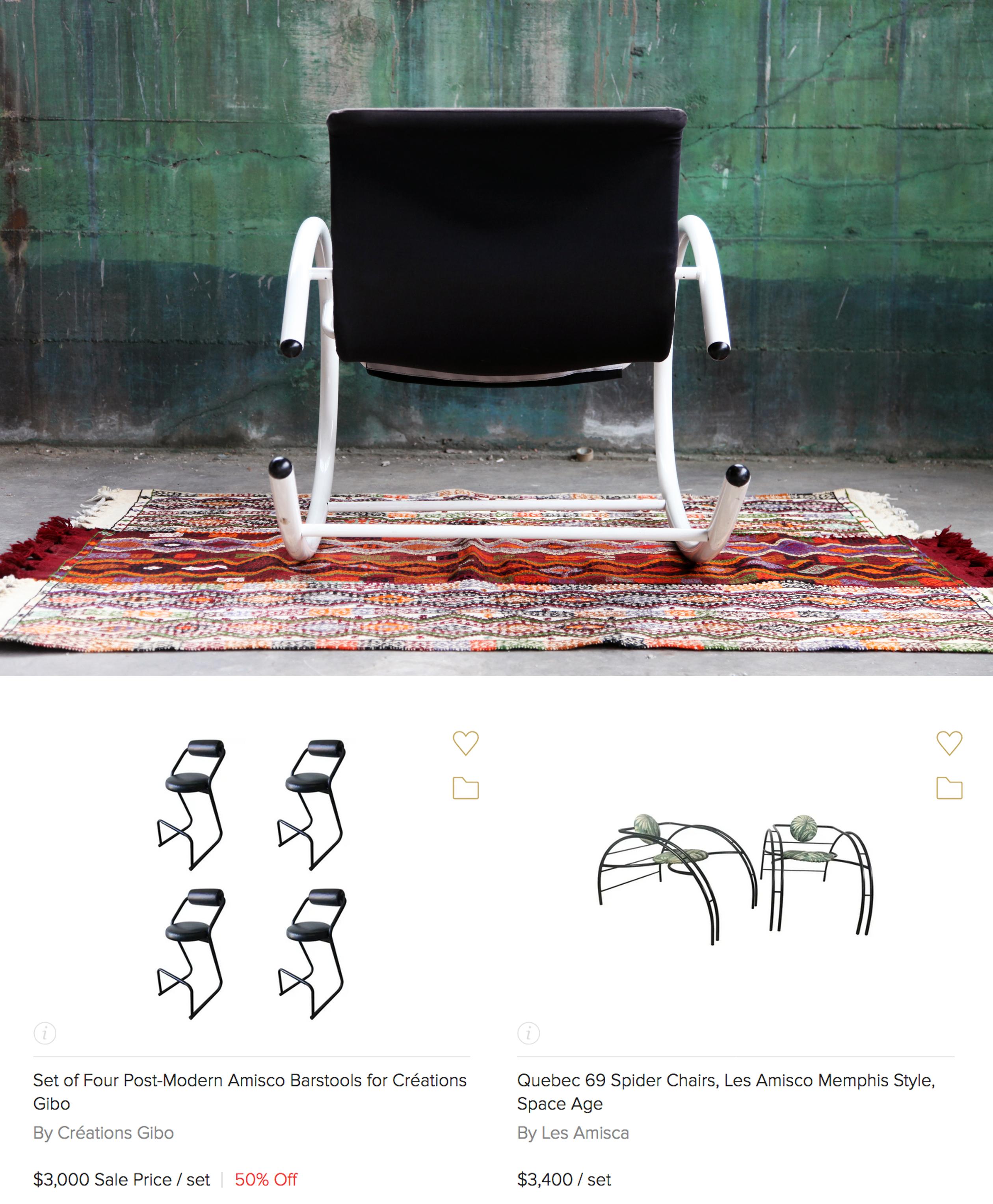 Les Amisco fauteuil à bascule Memphis Ellipse en métal et cuir noir en vente 2