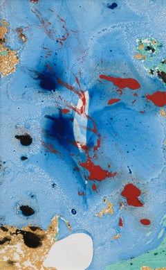 Blue Abstract with Red Splatter