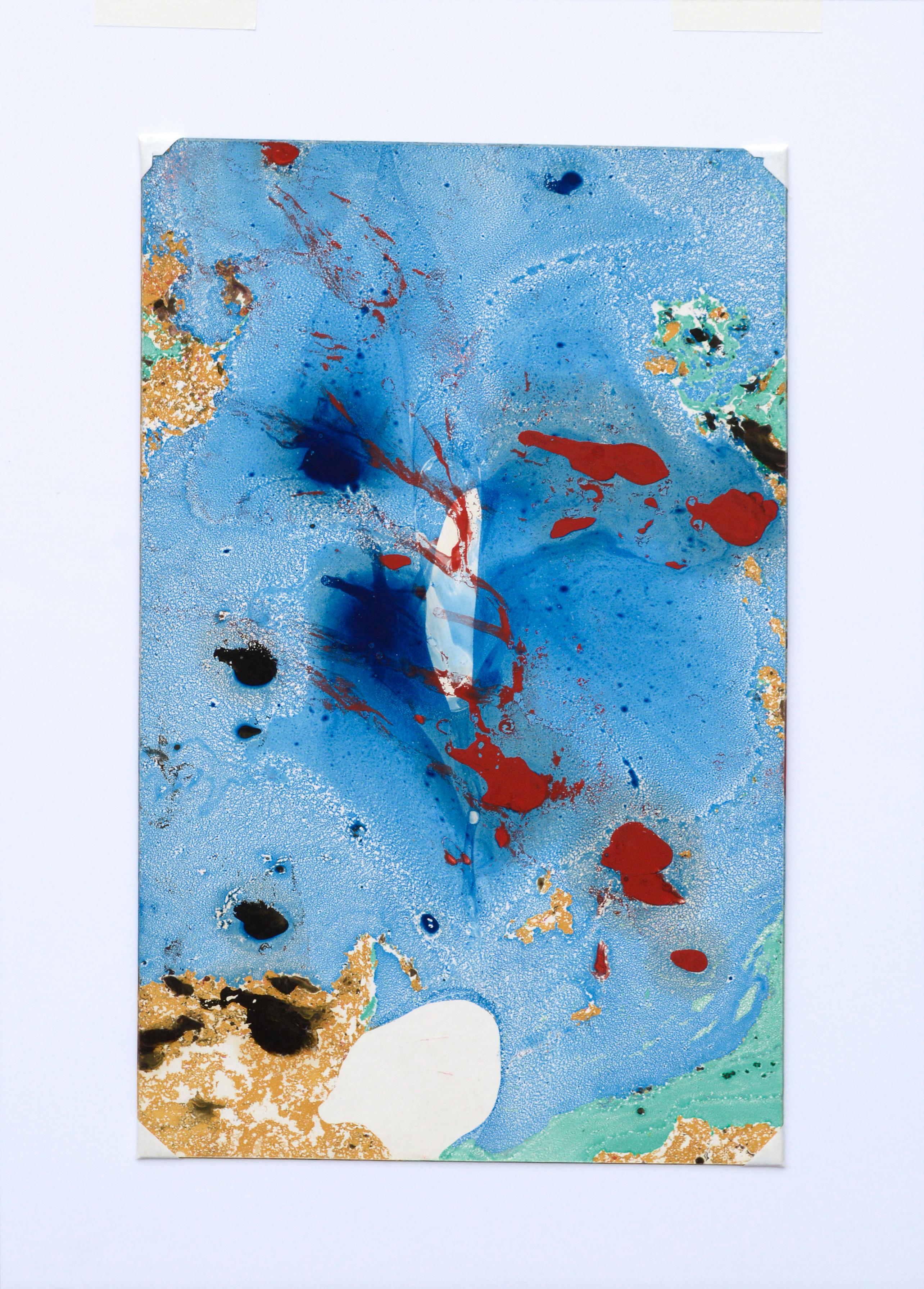 Blue Abstract with Red Splatter 1