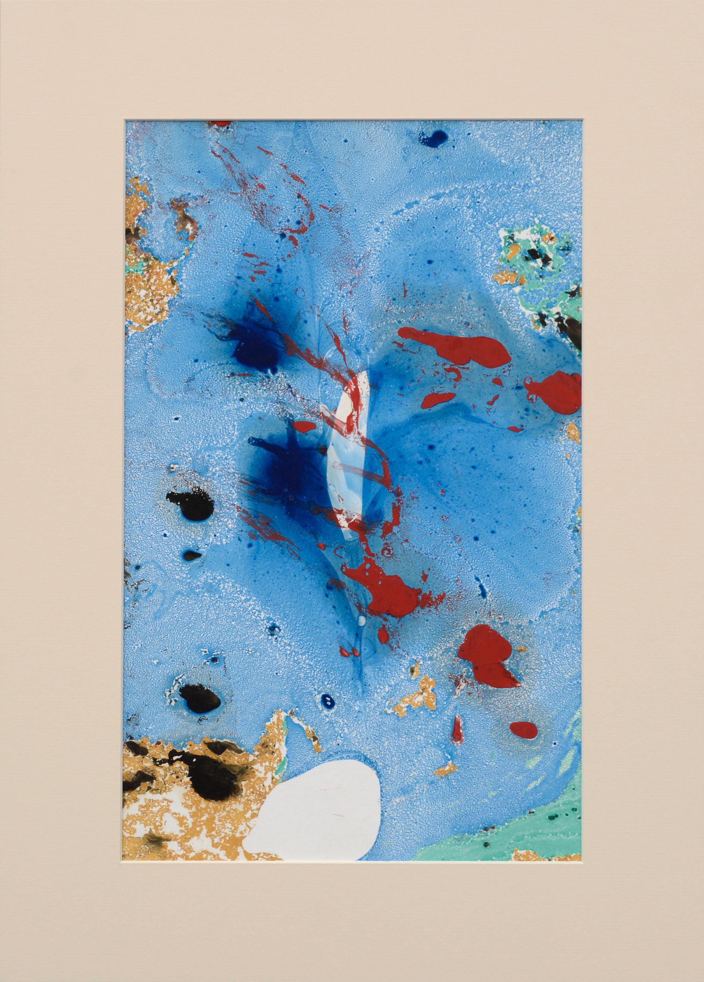 Les Anderson Abstract Painting - Blue Abstract with Red Splatter