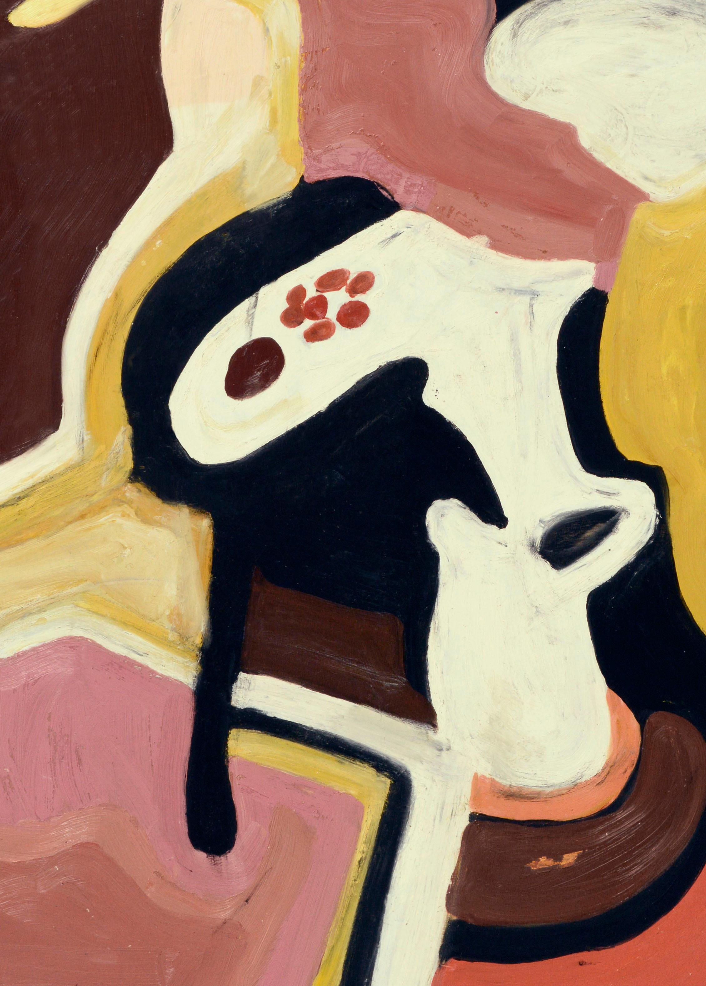 Astratto figurativo rosa e giallo - Painting di Les Anderson