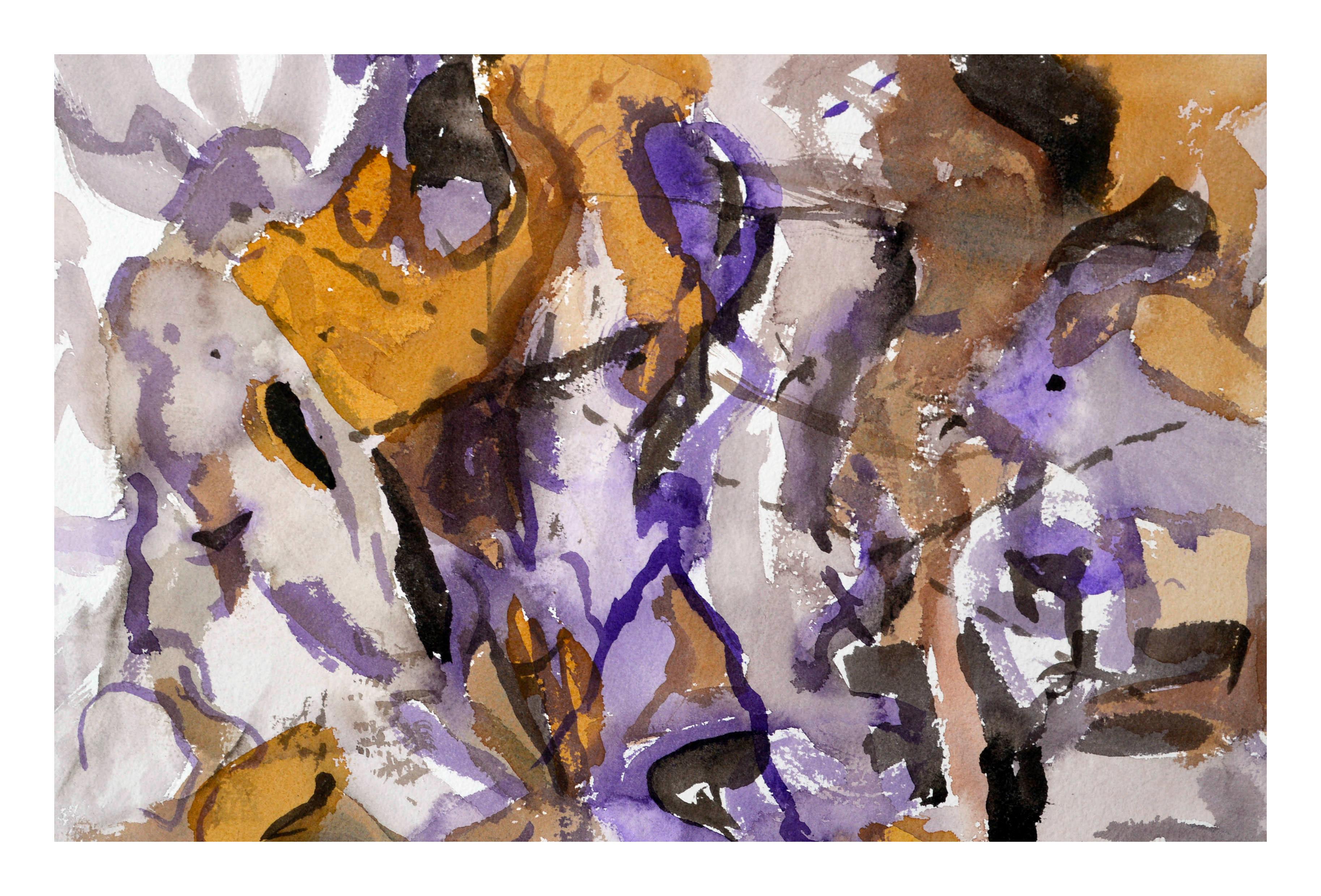 Abstraite violette et ocre - Painting de Les Anderson