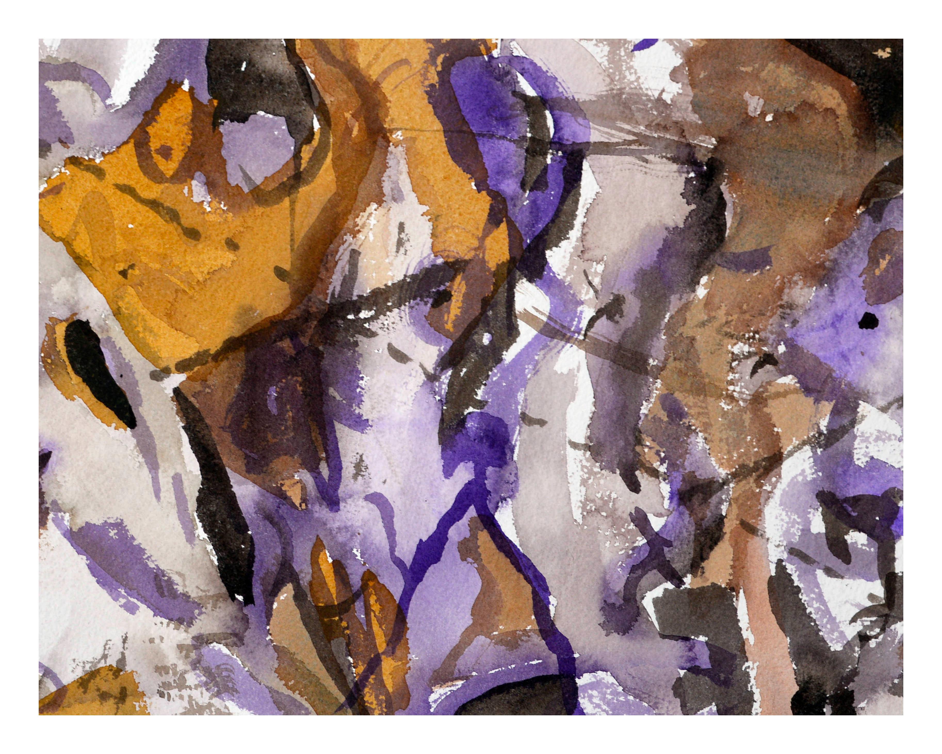 Abstraite violette et ocre - Expressionnisme abstrait Painting par Les Anderson