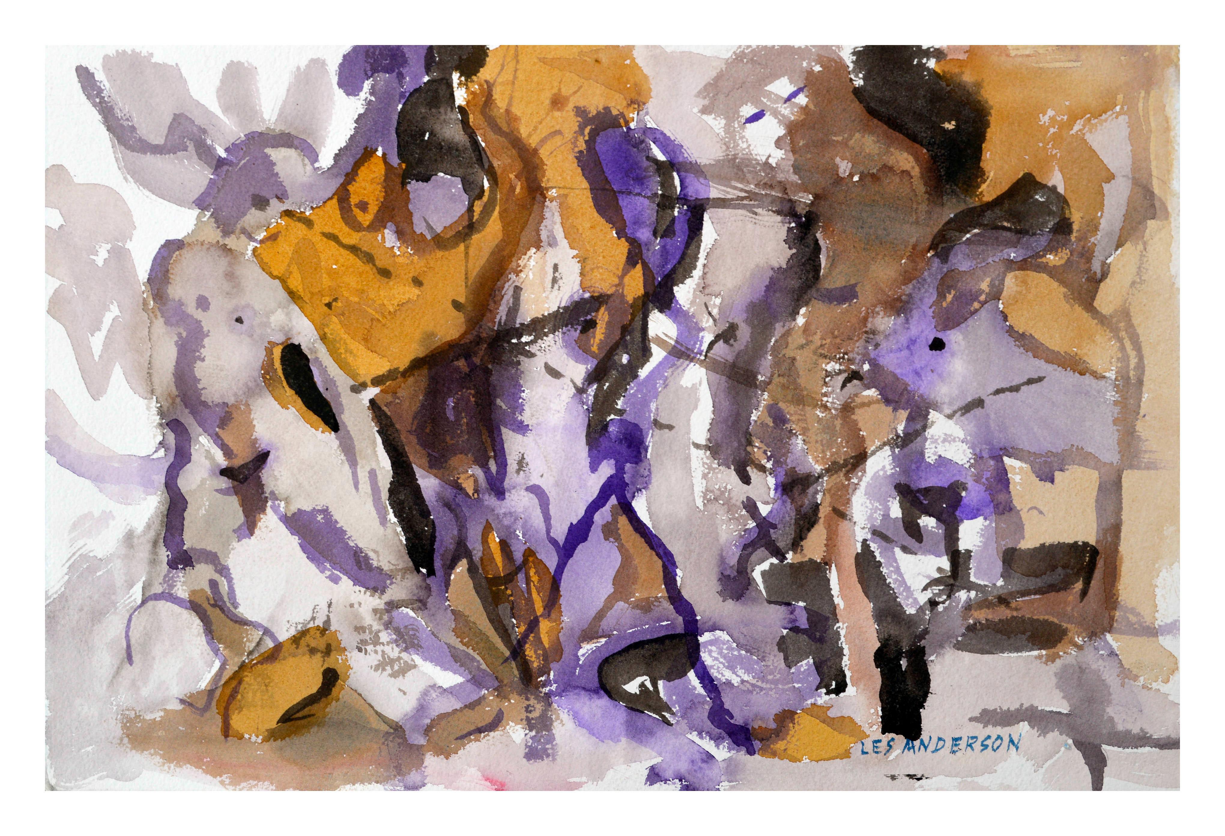 Landscape Painting di Les Anderson - Viola e ocra astratto