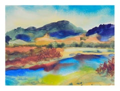 Tranquil Lake Watercolor Landscape