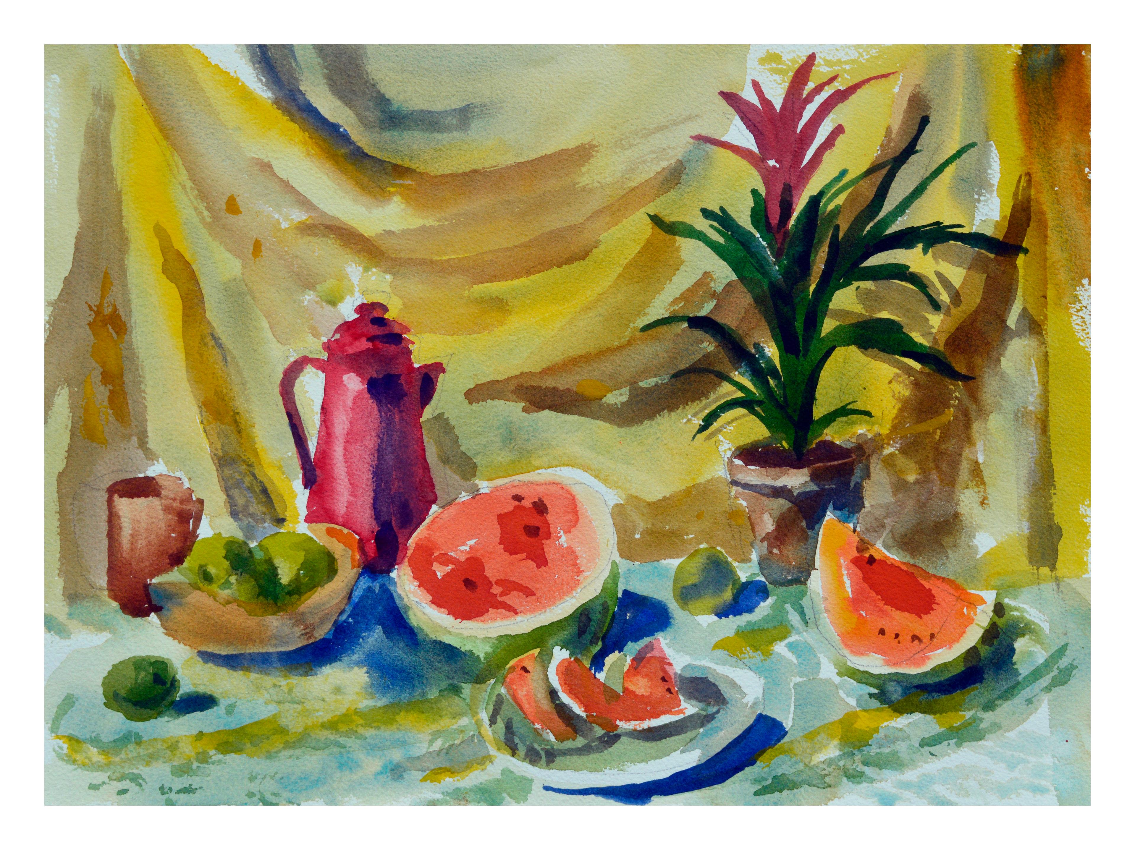 Les Anderson Landscape Painting - Watermelon Still Life