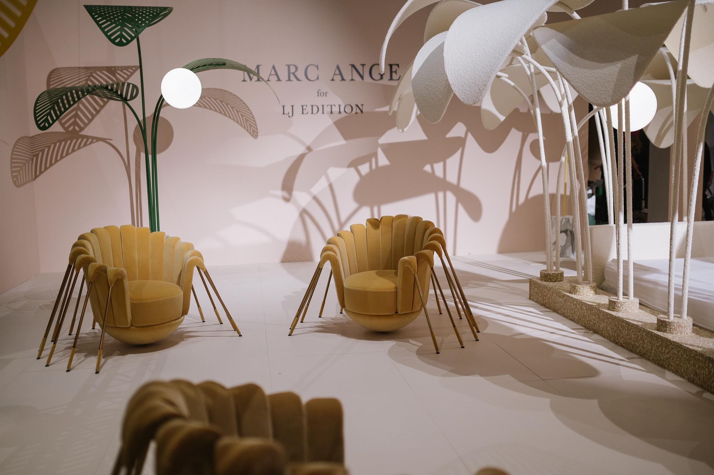 Italian Les Araignée Armchair by Marc Ange with Golden Legs and Gold Velvet Upholstery For Sale